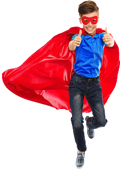 flying boy with red mask